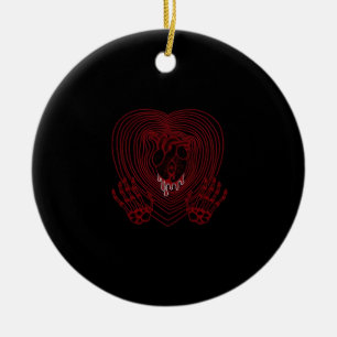 Crying Heart In Red  - Skeleton Hands Hearts Ceramic Tree Decoration