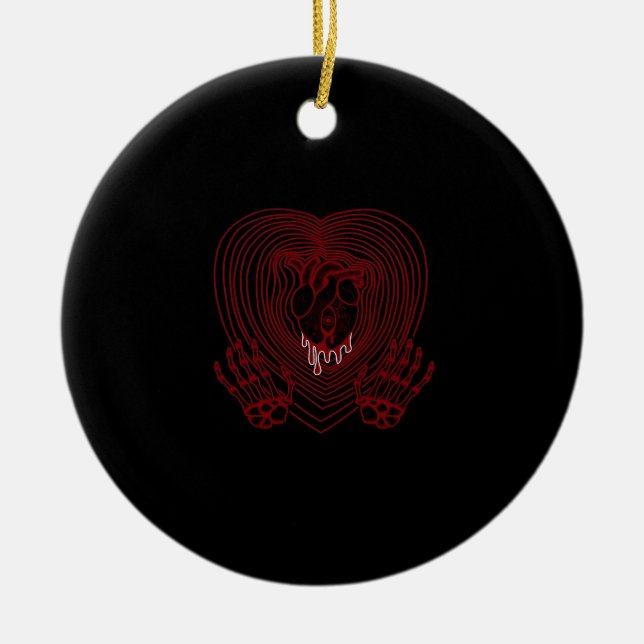 Crying Heart In Red  - Skeleton Hands Hearts Ceramic Tree Decoration (Front)