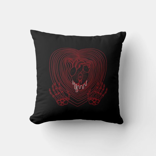 Crying Heart In Red  - Skeleton Hands Hearts Cushion (Front)
