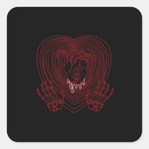 Crying Heart In Red  - Skeleton Hands Hearts Square Sticker