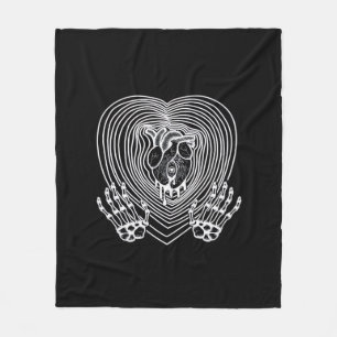 Crying Heart In White  - Skeleton Hands Hearts Fleece Blanket