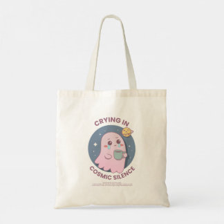 Crying in Cosmic Silence – Cute Existential Ghost  Tote Bag