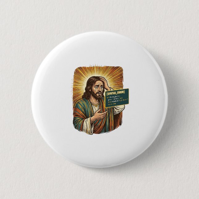 Crying Jesus Syntax Error Coding Programmer Softwa 6 Cm Round Badge (Front)