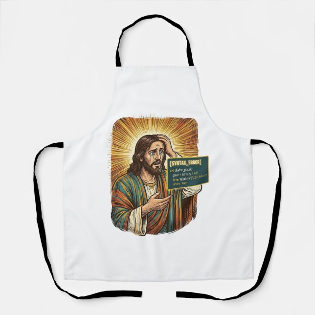 Crying Jesus Syntax Error Coding Programmer Softwa Apron (Front)