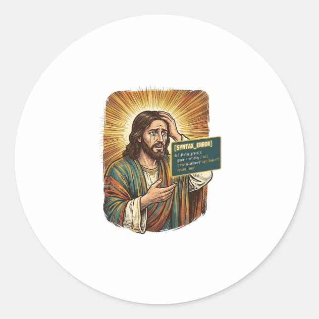 Crying Jesus Syntax Error Coding Programmer Softwa Classic Round Sticker (Front)
