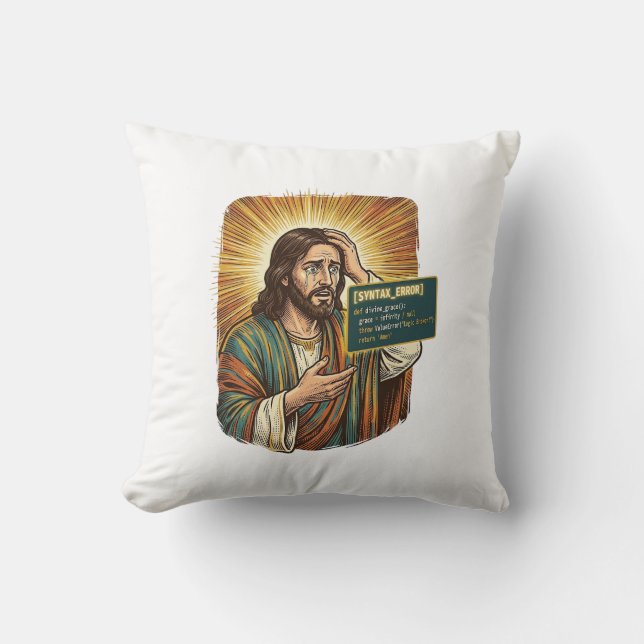 Crying Jesus Syntax Error Coding Programmer Softwa Cushion (Front)