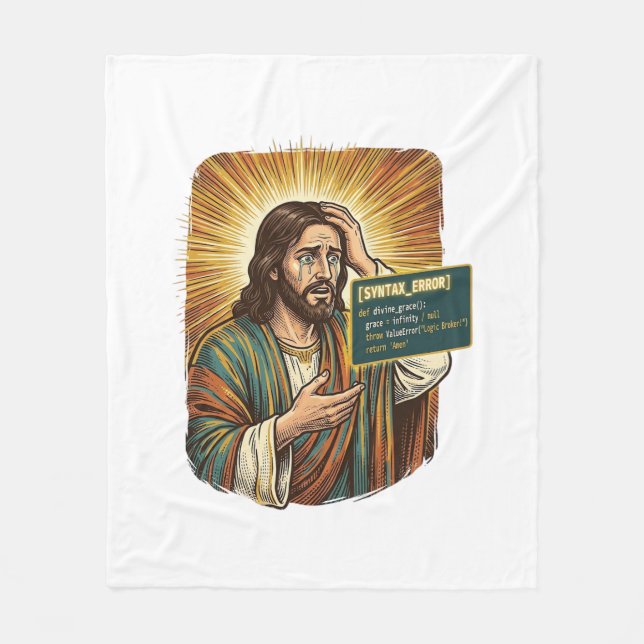 Crying Jesus Syntax Error Coding Programmer Softwa Fleece Blanket (Front)
