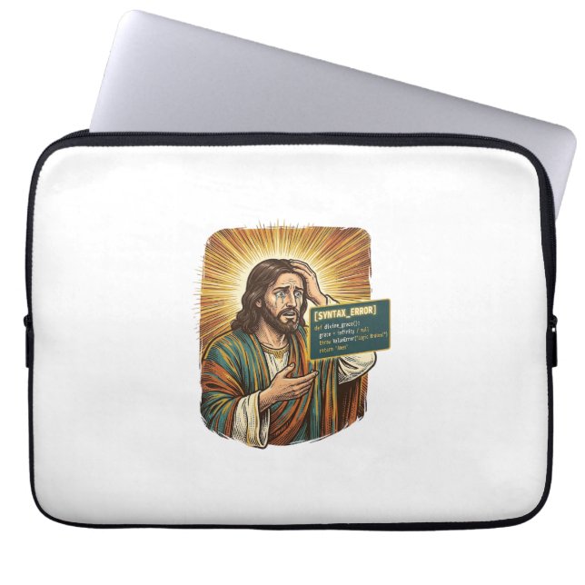 Crying Jesus Syntax Error Coding Programmer Softwa Laptop Sleeve (Front)