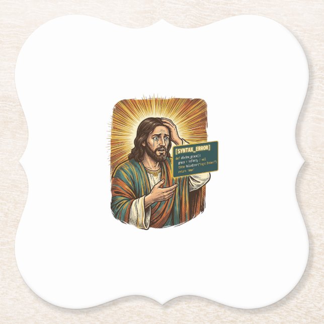 Crying Jesus Syntax Error Coding Programmer Softwa Paper Coaster (Front)