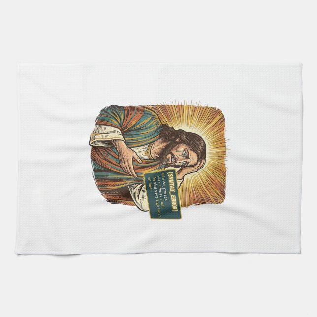 Crying Jesus Syntax Error Coding Programmer Softwa Tea Towel (Horizontal)