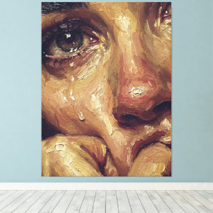 Crying Portrait Oil Painting — Textured Emotional Canvas Print
