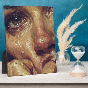 Crying Portrait Oil Painting — Textured Emotional  Plaque