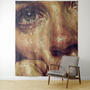 Crying Portrait Oil Painting — Textured Emotional Tapestry