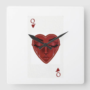 Crying Queen of Hearts Surreal Playing Card Design Square Wall Clock