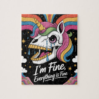 Crying Unicorn Skull Im Fine Everything is Fine Jigsaw Puzzle