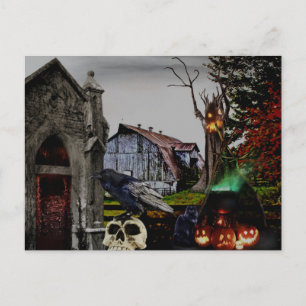 *~* Crypt Raven Witch Skulls HALLOWEEN Postcard