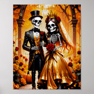 Cryptic Love - Halloween Skeleton Couple Painting Poster