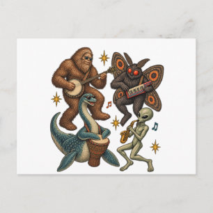  Cryptid Band Bigfoot Loch Ness Monster Mothman  Postcard
