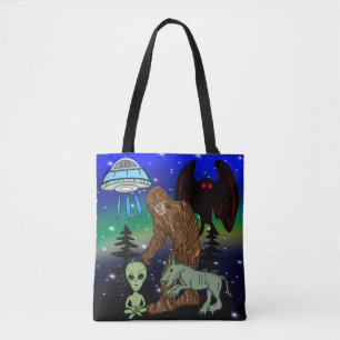 Cryptid Big Foot Alien Mothman UFO Chupacabra   Tote Bag
