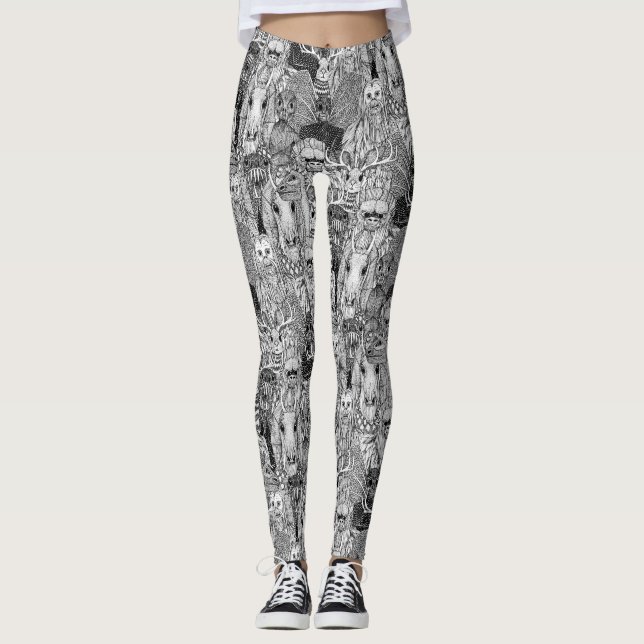 cryptid crowd black white leggings (Front)