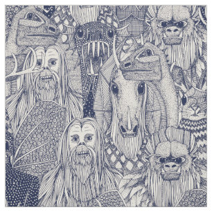 cryptid crowd blue off white fabric