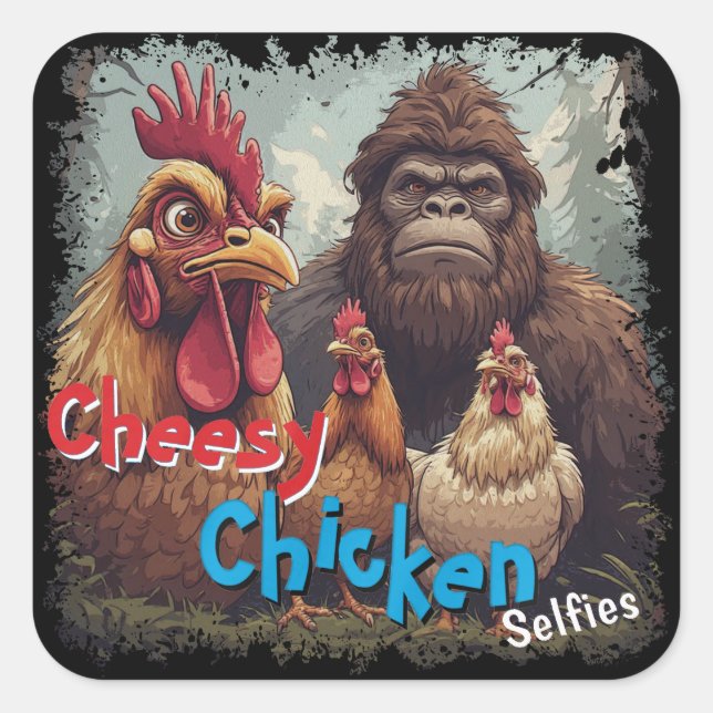 “Cryptid Photo Op” Cheesy Chicken Selfie Sticker (Front)