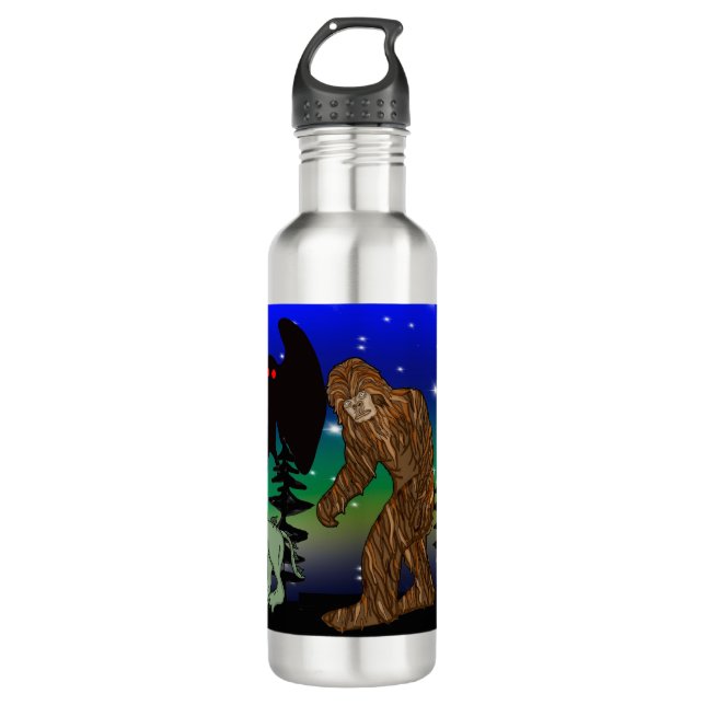 Cryptid, UFO,  Big Foot, Chupacabra, Alien Mothman 710 Ml Water Bottle (Front)
