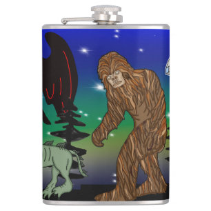 Cryptid, UFO,  Big Foot, Chupacabra, Alien Mothman Hip Flask
