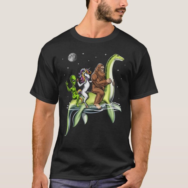 Cryptids Riding Loch Ness Monster T-Shirt (Front)