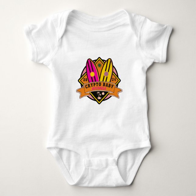CRYPTO BABY baby with name and birth date Baby Bodysuit (Front)