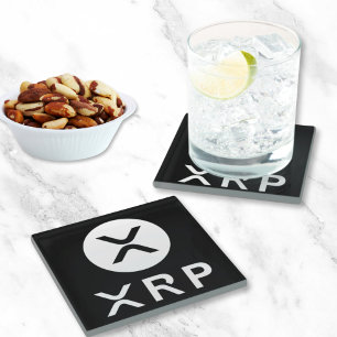 Crypto Black and White Favour XRP Upscale  Glass Coaster