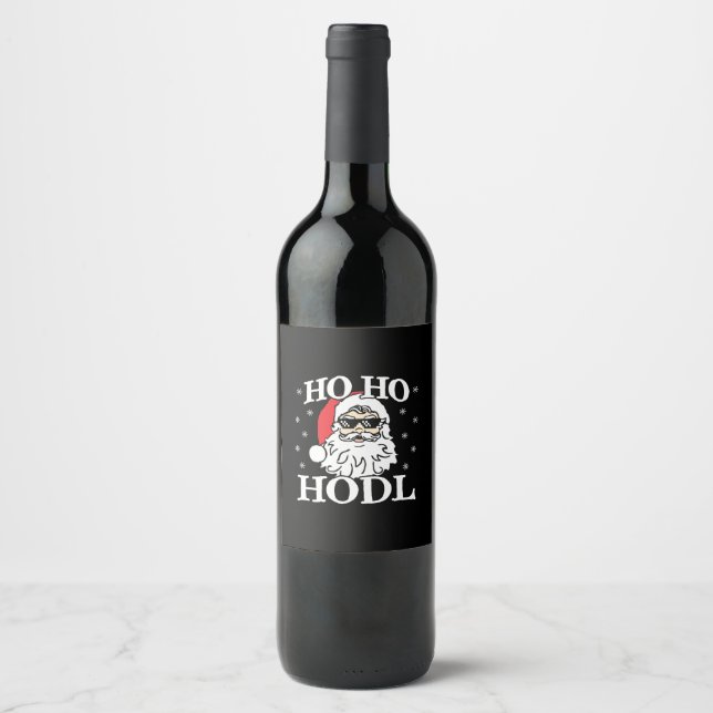 Crypto Christmas Santa Cryptocurrency Ho Ho Hodl Wine Label (Front)