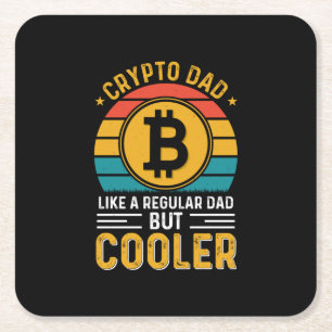 Crypto Dad Retro Sunset Square Paper Coaster