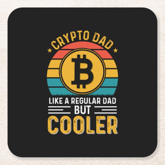 Crypto Dad Retro Sunset Square Paper Coaster (Front)