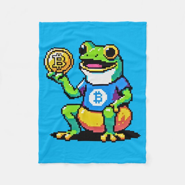Crypto Frog - Funny Pixel Art Digital Currency Fleece Blanket (Front)