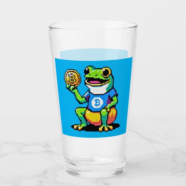 Crypto Frog - Funny Pixel Art Digital Currency Glass (Front)