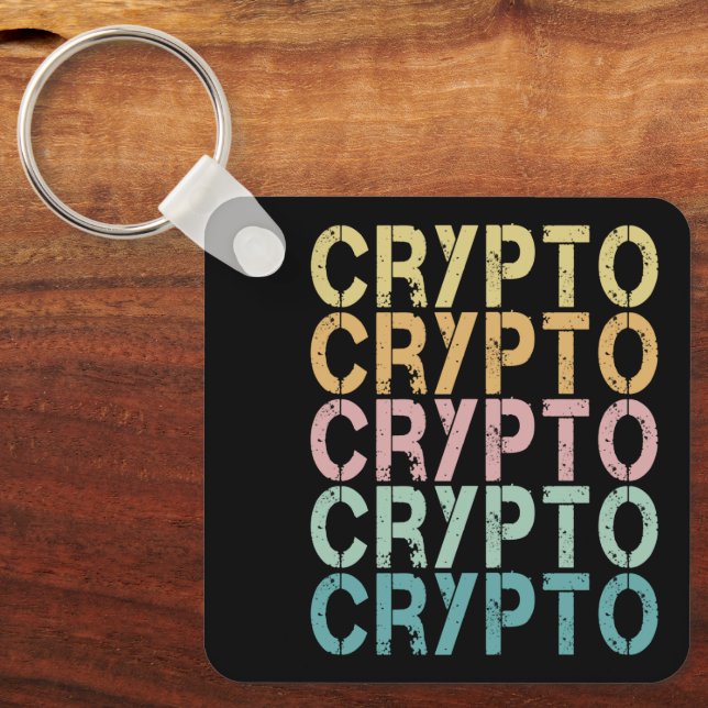 Crypto Retro Lettering Design For Cryptocurrency Key Ring (Front)