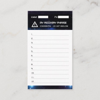 Crypto Wallet Space Recovery Seed Phrase 12 Business Card