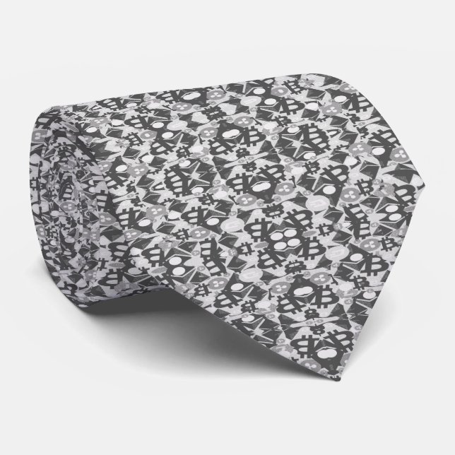 Cryptocurrencies Black & White Pattern Tie (Rolled)