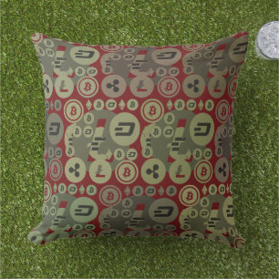 Cryptocurrencies Red and Golden Pattern Cushion