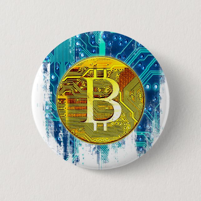 Cryptocurrency Bitcoin and Circuit Board 6 Cm Round Badge (Front)