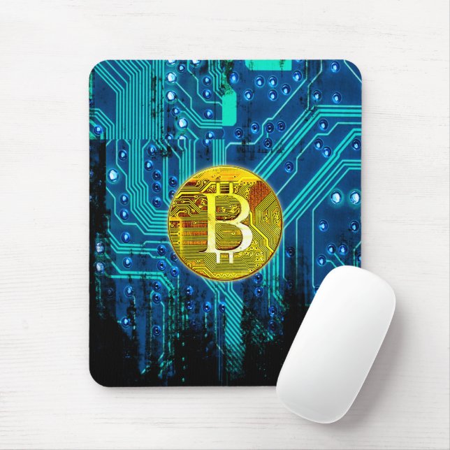 Cryptocurrency Bitcoin and Circuit Board  Mouse Pad (With Mouse)