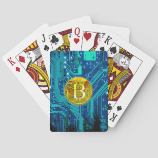 Cryptocurrency Bitcoin and Circuit Board Playing Cards
