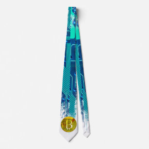 Cryptocurrency Bitcoin and Circuit Board  Tie