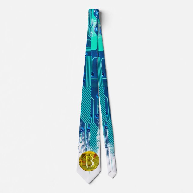Cryptocurrency Bitcoin and Circuit Board  Tie (Front)