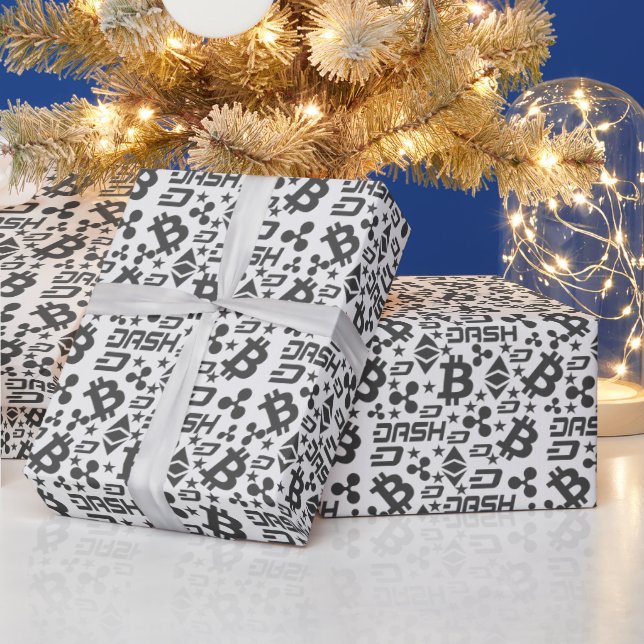 Cryptocurrency Black White Money Pattern Wrapping Paper (Holidays)