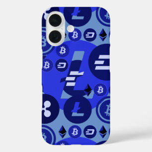 Cryptocurrency Blue Digital Money Pattern iPhone 16 Case
