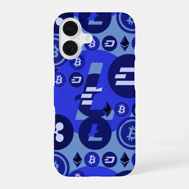 Cryptocurrency Blue Digital Money Pattern iPhone 16 Case (Back)