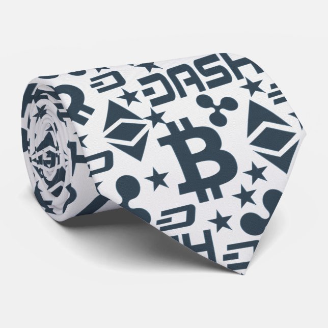 Cryptocurrency Blue & White Pattern Neck Tie (Rolled)