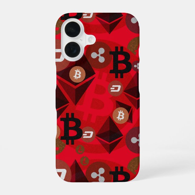 Cryptocurrency Red Digital Money Pattern iPhone 16 Case (Back)
